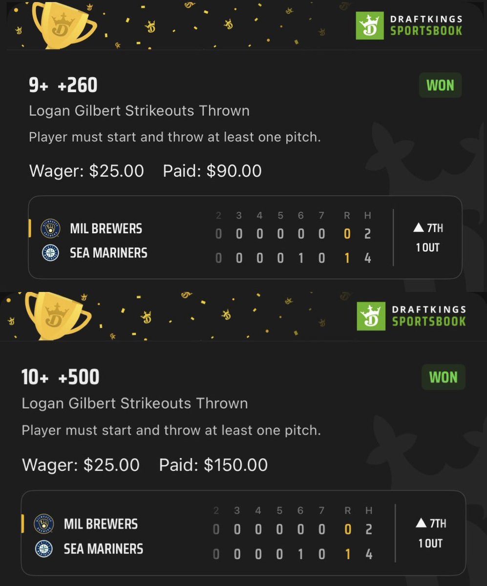Solo Ladders are back 💰

Gilbert 9+ K’s (+260) ✅
Gilbert 10+ K’s (+500) 🎯

Big hits ahead, link in bio for the fun🤝