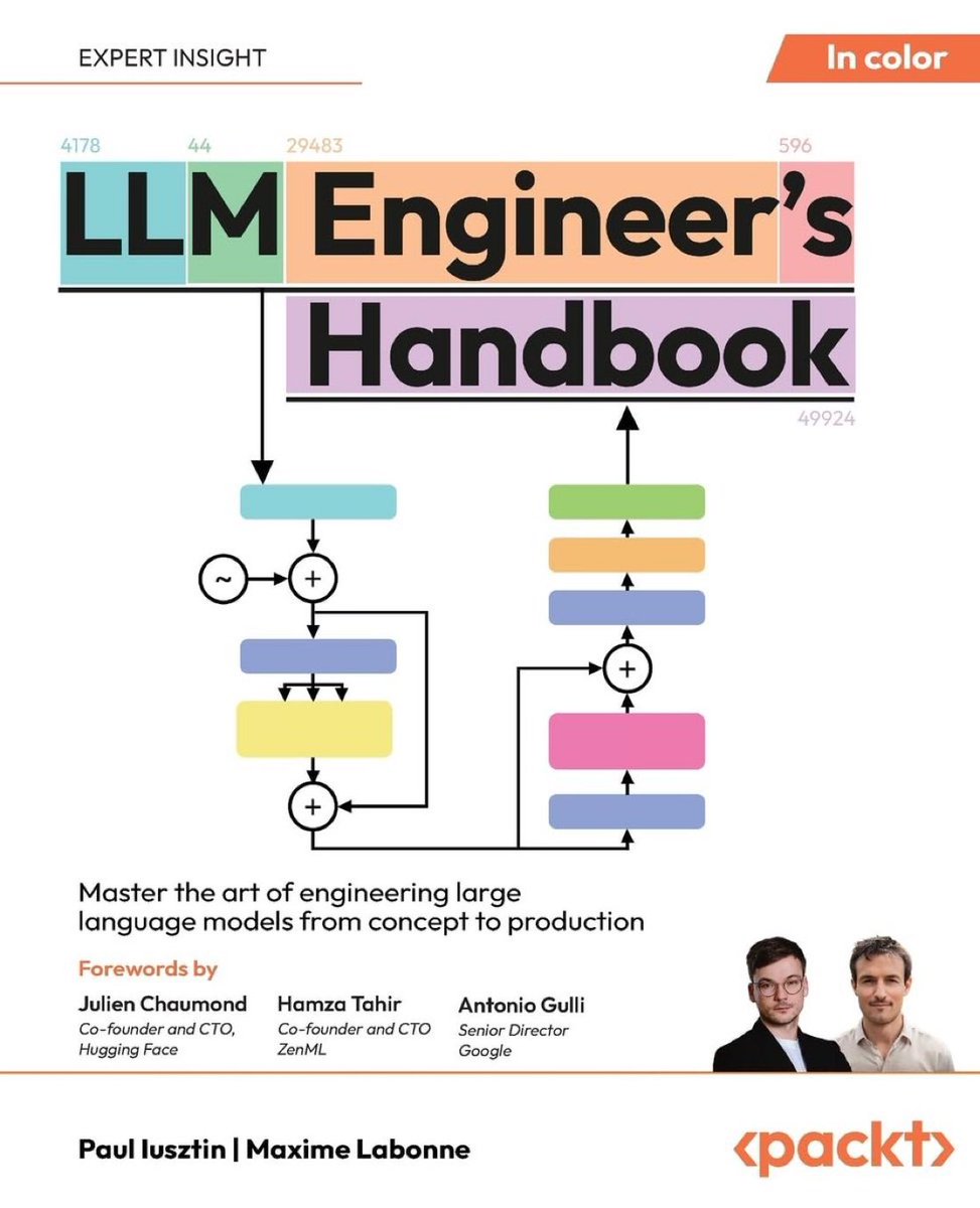 KirkDBorne's tweet image. LLM Engineer's Handbook — Master the art of engineering Large Language Models #LLMs from concept to production: amzn.to/4dUQrv6 v/ @PacktDataML
—
#DataScience #LLMOps #ML #GenAI #AI #GenerativeAI #MachineLearning
—
What you will learn:
🟢Implement robust data pipelines…