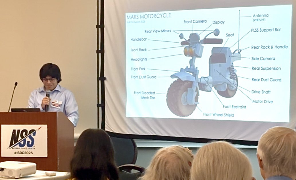 A MOTORCYCLE FOR THE MOON &amp; MARS

Kiefer Juliano, my HS intern in NASA's Neurodiversity Network (N3) Program, just presented @NSS #ISDC2025 our concept for a motorcycle for astronauts on the Moon &amp; Mars:
t.ly/d2tq4

<a href="/SETIInstitute/">The SETI Institute</a> <a href="/MarsInstitute/">Mars Institute</a> <a href="/KeplerUni/">KeplerSpaceUniversity</a> <a href="/NASAAmes/">NASA Ames</a>