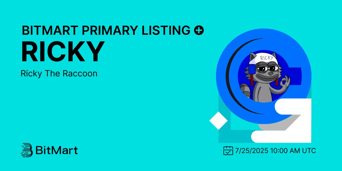 BitMartExchange's tweet image. #BitMart is thrilled to announce the exclusive primary listing of Ricky The Raccoon (RICKY) @Ricky_on_Base 🎉
💰Trading pair: RICKY/USDT
💎Deposit: 7/24/2025 10:00 AM UTC
💎Trading: 7/25/2025 10:00 AM UTC
Learn more: bitmart.zendesk.com/hc/en-us/artic…