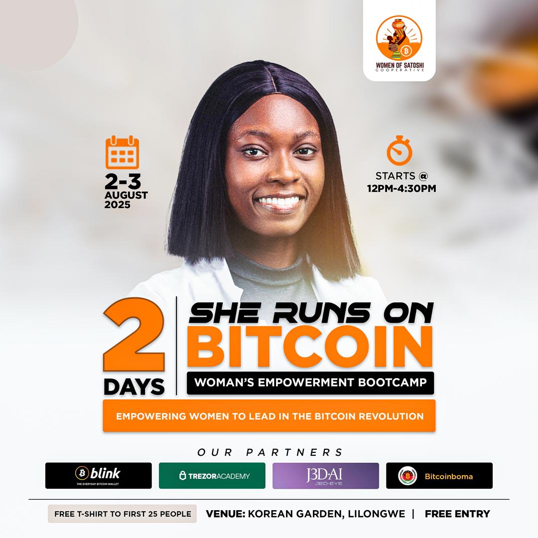 codaMW's tweet image. Ladies of Lilongwe! Join us for 2 powerful days of Bitcoin
We’re talking:
⛏️ Bitcoin Mining @BraiinsMining tools
⚡ Lightning Network @lightning
📊 Business & Boldness
Don't miss this! Let’s flood the place! 🧡
@blinkbtc @TrezorAcademy @BitcoinBoma @Bhodlr1 @yipclouds