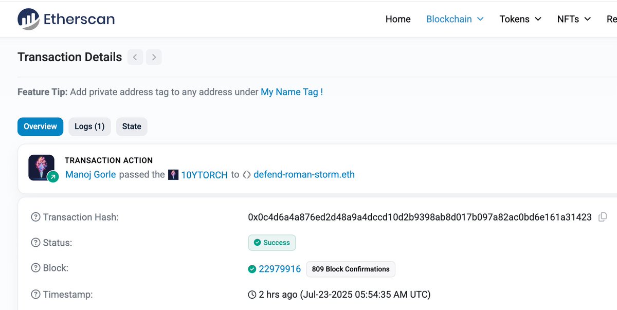 Counting down 7️⃣ days to #10YearsOfEthereum

<a href="/ManojKGorle/">Manoj</a> passed the Ethereum Torch to <a href="/FreeAlexeyRoman/">Free Pertsev & Storm</a> 🫡

Privacy is normal, and writing code is not a crime.