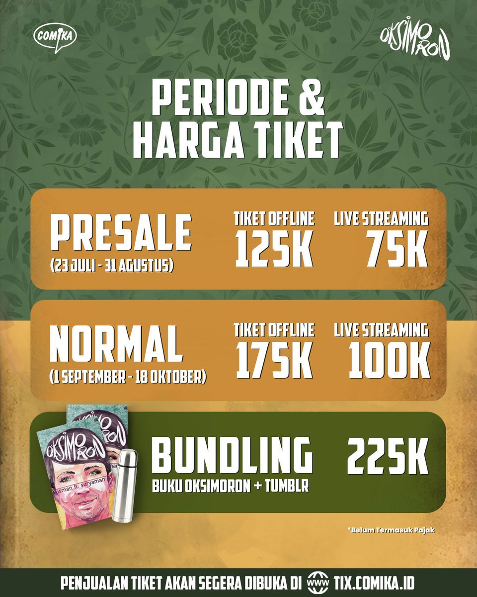 Presale special show saya, Oksimoron, sudah bukaaaa!

Di: tix.comika.id 

Makasih sebelumnya bagi yang dukung dengan beli, bantu nyebar, maupun komentar nyemangatin. 

🙏🔥🔥🔥🔥🙏
