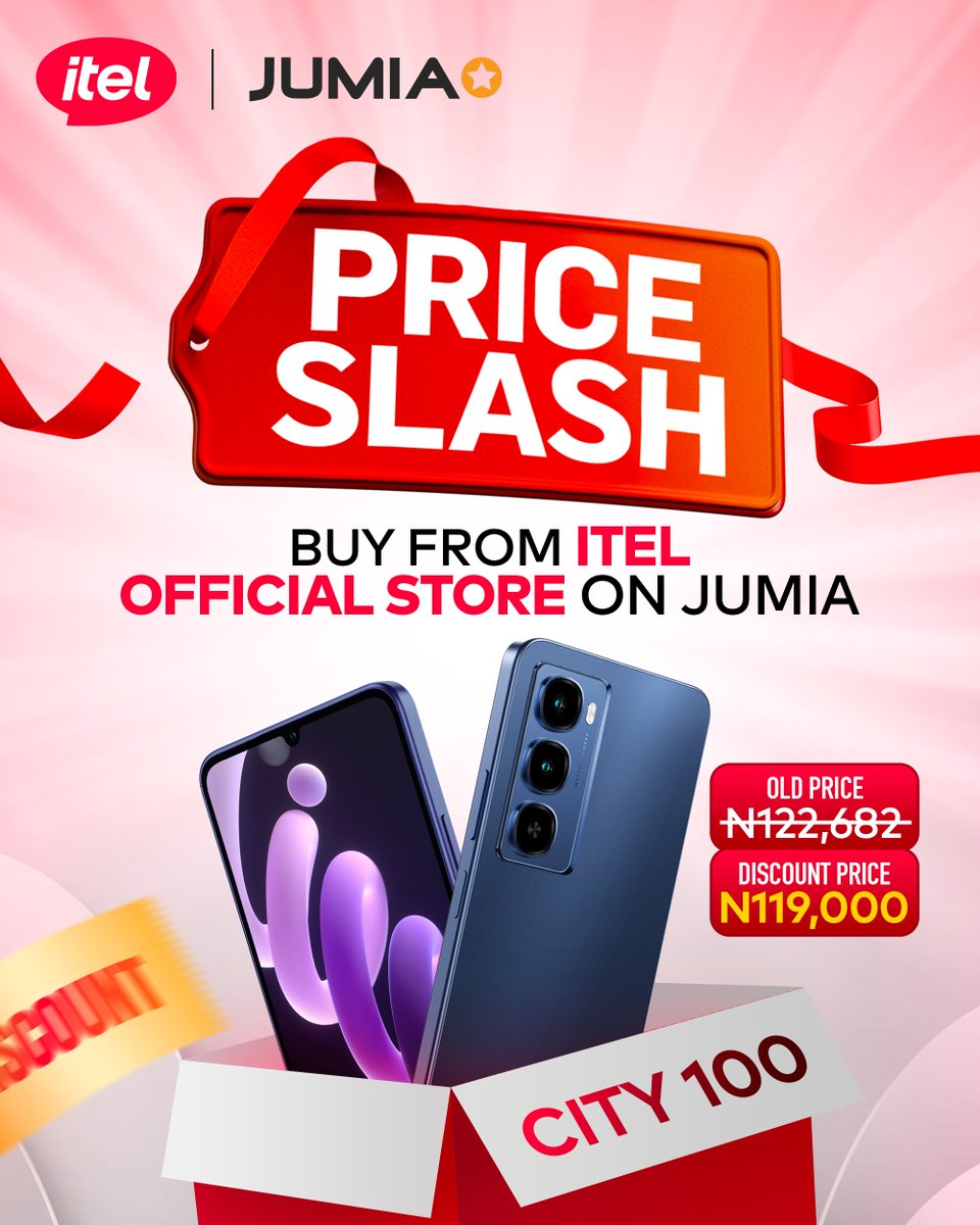 itelNigeria's tweet image. Now is a good time to get the CITY you’ve always wanted! 💜

Get the City 100 right now for a SPECIAL OFFER of just N119,000 on Jumia! 🤩

Check out out our official store on Jumia ASAP.💥

#itelCity100
#JumiaPriceSlash
