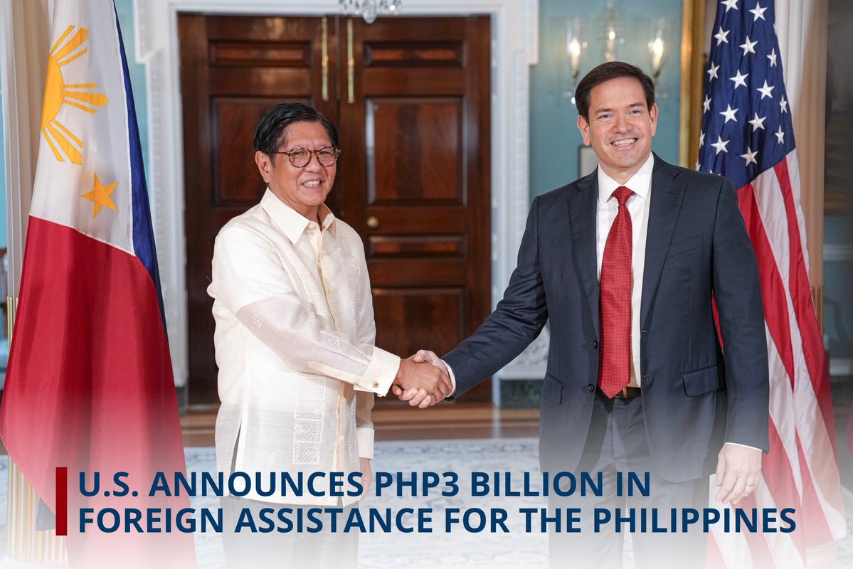 USEmbassyPH's tweet image. Following @SecRubio’s meeting with President @BongbongMarcos, @StateDept announced at least Php3 billion in foreign assistance funding to support energy, maritime, and economic growth programs. #FriendsPartnersAllies #PartnersInProsperity 🇺🇸🤝🇵🇭
Read: ph.usembassy.gov/u-s-announces-…