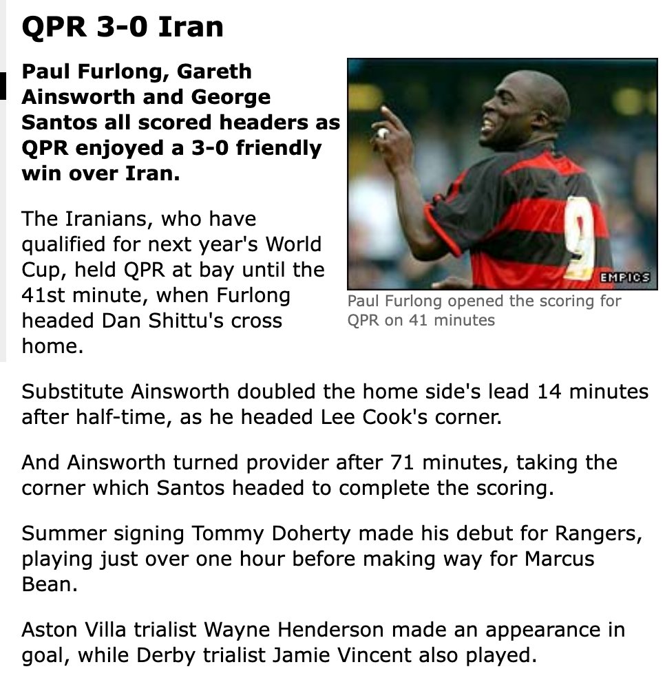 QPRReport's tweet image. #QPR Flashback 20 Years ago today...#OnThisDay in 2005: In a pre-season Friendly at Loftus Road: @QPR 3 #Iran 0 (Furlong, Ainsworth, Santos) - Match Reports qprreport.blogspot.com/2006/07/one-ye…