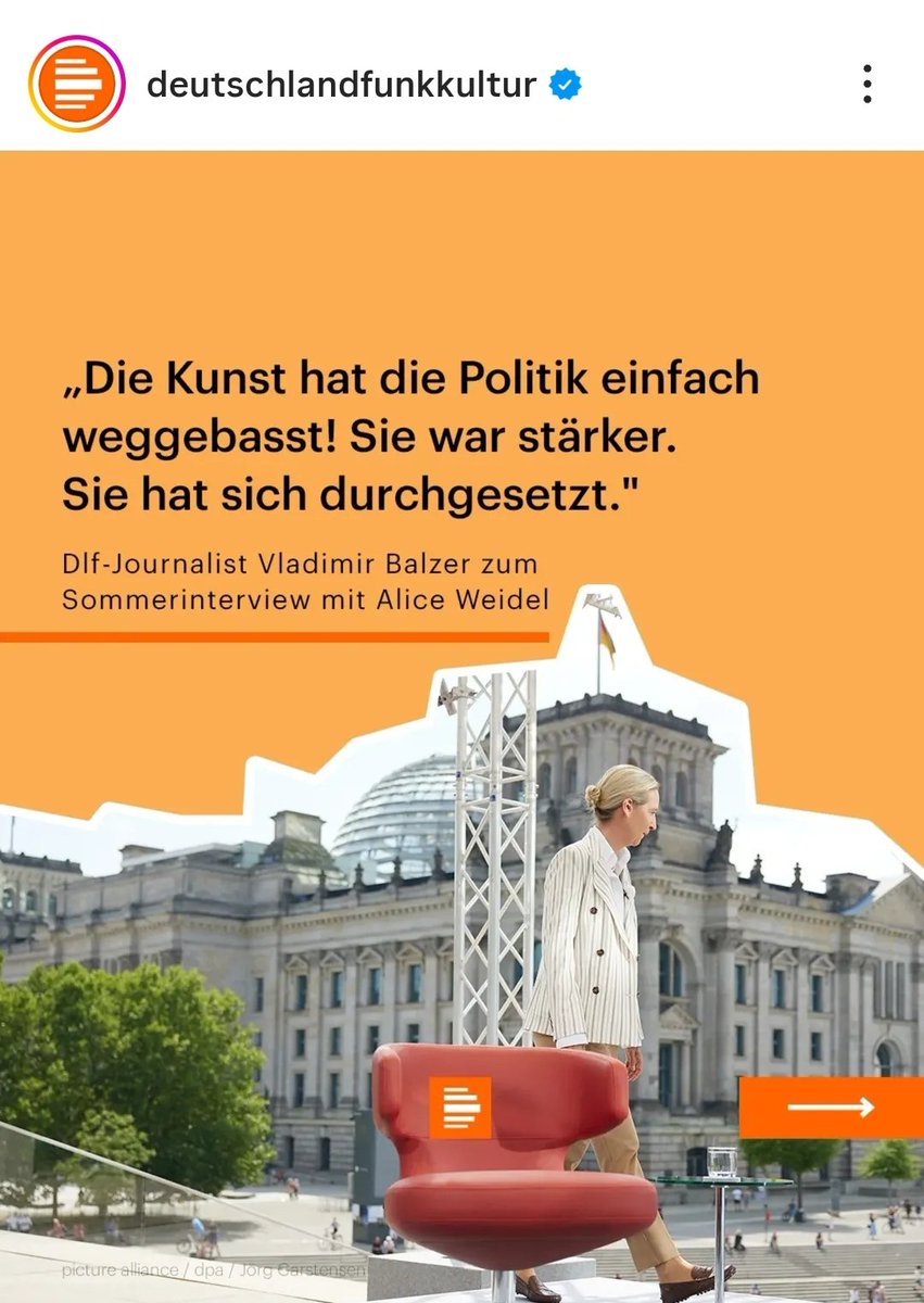 OERRBlog's tweet image. "Die Kunst hat die Politik einfach weggebasst! Sie war stärker. Sie hat sich durchgesetzt." - DLF Journalist Vladimir Balzer zum Sommerinterview mit Alice Weidel #OerrBlog