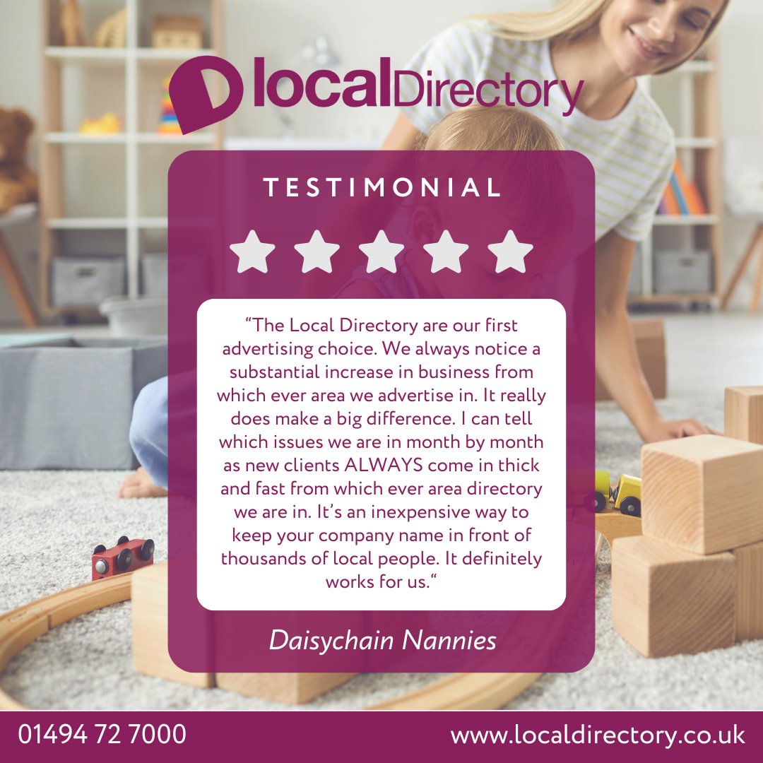 localdirectory2's tweet image. ⭐Testimonial Wednesday⭐  Nothing makes us prouder than happy clients.  Here&apos;s what Daisychain Nannies had to say about us!  #testimonialtuesday #5starreview #leafletdistribution