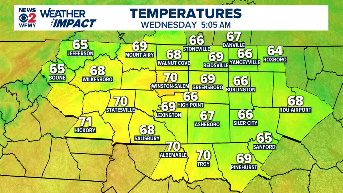 CMorganWX's tweet image. Good Morning! Here's a look at current temperatures across the Piedmont.