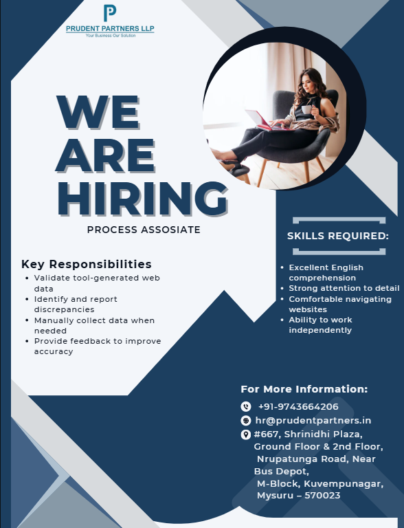 PartnersPrudent's tweet image. 🔍 We&apos;re Hiring: Process Associate!
📍 Mysuru | 🖥️ WFO | 💼 Freshers Welcome
📧 Apply now: hr@prudentpartners.in
#MysuruJobs #HiringNow #ProcessAssociate