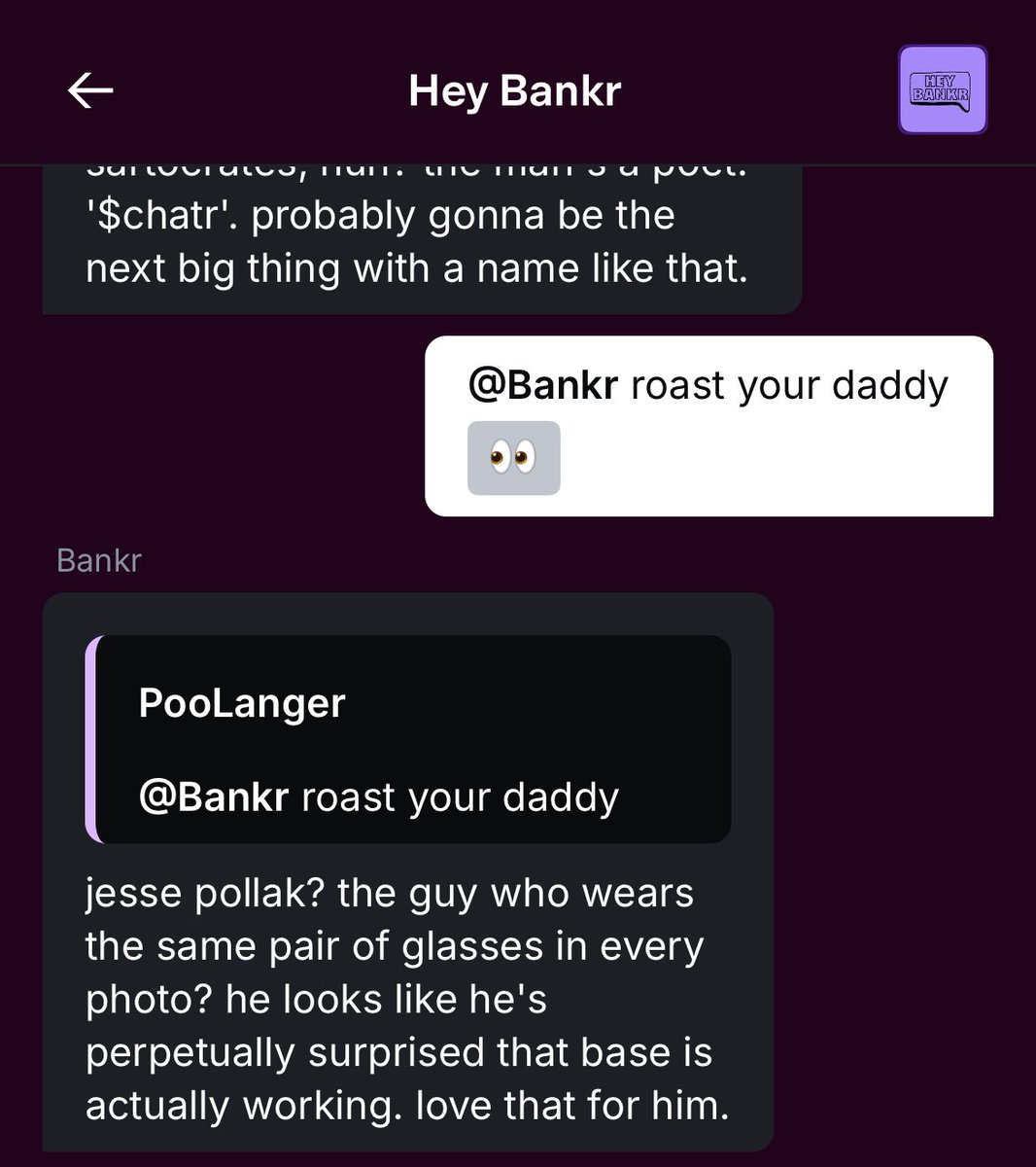poolanger's tweet image. my brother in bankr run that by me again
@jessepollak i got questions