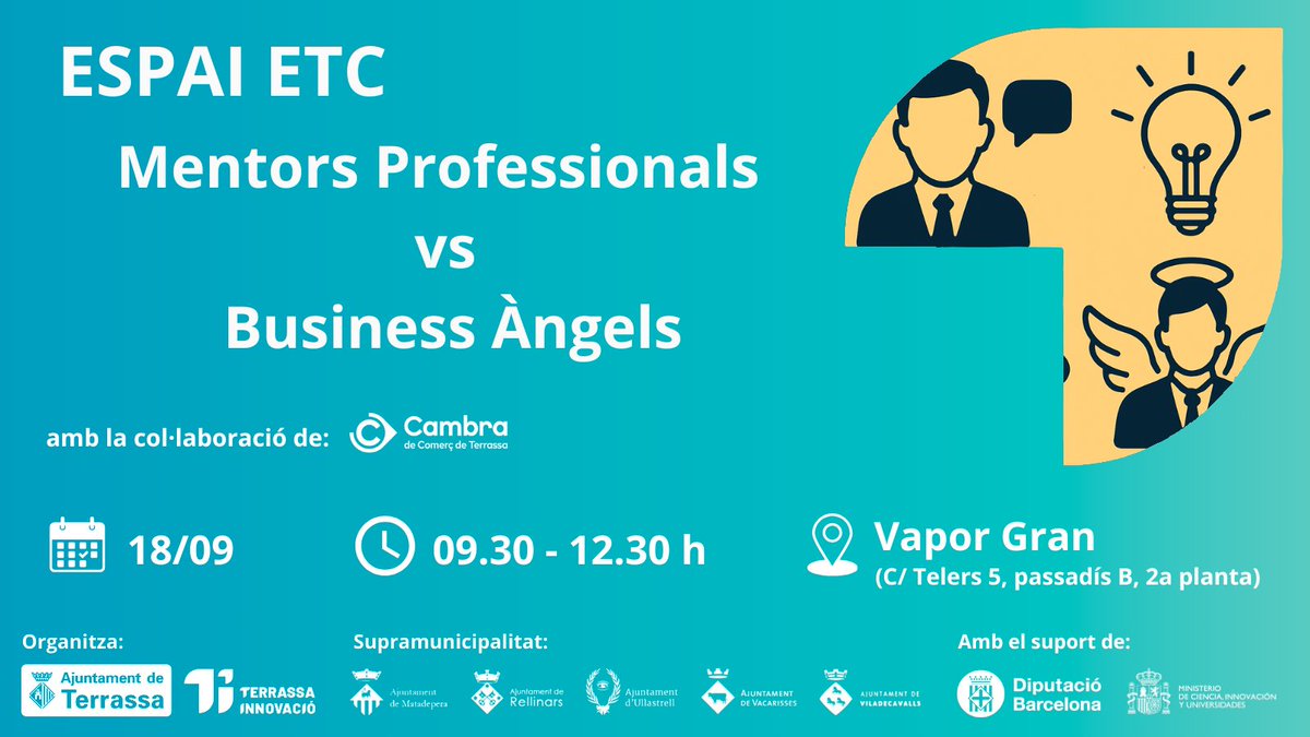 Terrassa Innovació (@trsinnovacio) on Twitter photo Nova formació ❗️❗️
"Mentors Professionals vs Business Angels" amb <a href="/CambraTerrassa/">Cambra de Comerç de Terrassa</a>
🔗Inscriu-te ara: terrassainnovacio.cat/mentors-profes…
#Terrassa #Matadepera #Rellinars #Ullastrell #Vacarisses #Viladecavalls
<a href="/ajterrassa/">Ajuntament de Terrassa</a> <a href="/Trsempresa/">Terrassa Empresa</a> <a href="/trsuniversitats/">Terrassa Universitària</a> Nova formació ❗️❗️
"Mentors Professionals vs Business Angels" amb <a href="/CambraTerrassa/">Cambra de Comerç de Terrassa</a>
🔗Inscriu-te ara: terrassainnovacio.cat/mentors-profes…
#Terrassa #Matadepera #Rellinars #Ullastrell #Vacarisses #Viladecavalls
<a href="/ajterrassa/">Ajuntament de Terrassa</a> <a href="/Trsempresa/">Terrassa Empresa</a> <a href="/trsuniversitats/">Terrassa Universitària</a>