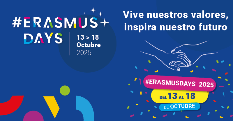 🌍 ¡#ErasmusDays 2025!
📅 Del 13 al 18 de octubre, únete para celebrar la educación, el intercambio cultural y el impacto del programa Erasmus+.

🎉 Comparte tu experiencia, organiza una actividad o simplemente participa… 

🔗 Descubre cómo sumarte en erasmusdays.eu