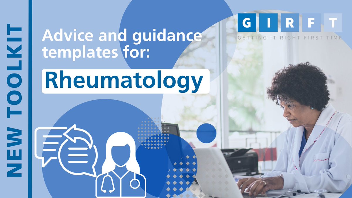NHSGIRFT's tweet image. 🆕Rheumatology toolkit!
@RheumatologyUK & GIRFT have worked together on templates for 21 common queries, inc. for conditions such as fibromyalgia, Raynaud’s, early inflammatory arthritis, high fracture risk osteoporosis.
Read more/access toolkits here: ow.ly/JCim50Wn11b