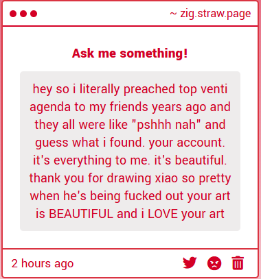 Unholy_Zig's tweet image. fellow venti top believerrrr
its so tastyyy seeing him as a top, also my pleasure 🫶🫶 similarly xiao look so pretty as a btm xDDD
(i am totally not biased)
but yes happy to know another person with similar tastes. thankyu for the support 💚💚