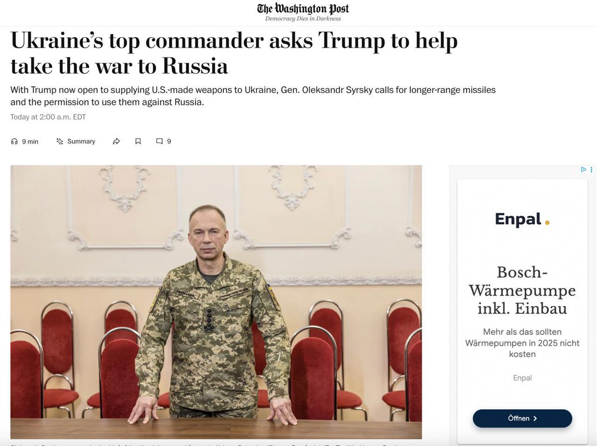 silupescu's tweet image. Il generale Syrskij si rivolge direttamente a Trump e chiede aiuto per portare la guerra in profondità nel territorio russo.