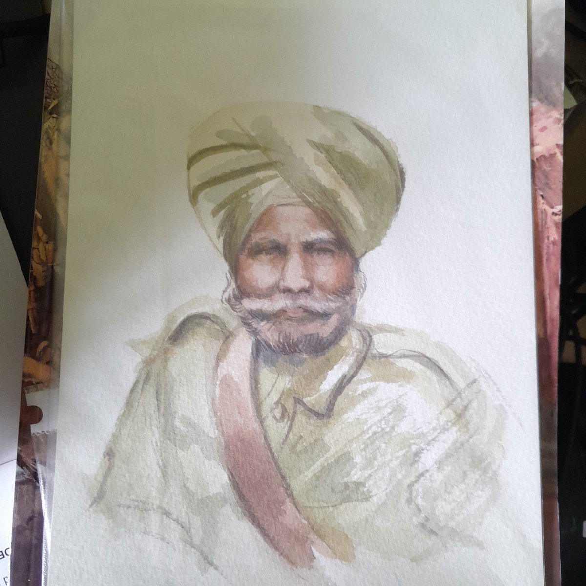 Goslingpress's tweet image. Well look what turned up today, a present from the artist Suman Kaur, I shared a number of photo's of Sikhs at Gallipoli a year or so ago and this is based on one of those. Its another 14th Sikh to add to my other one.