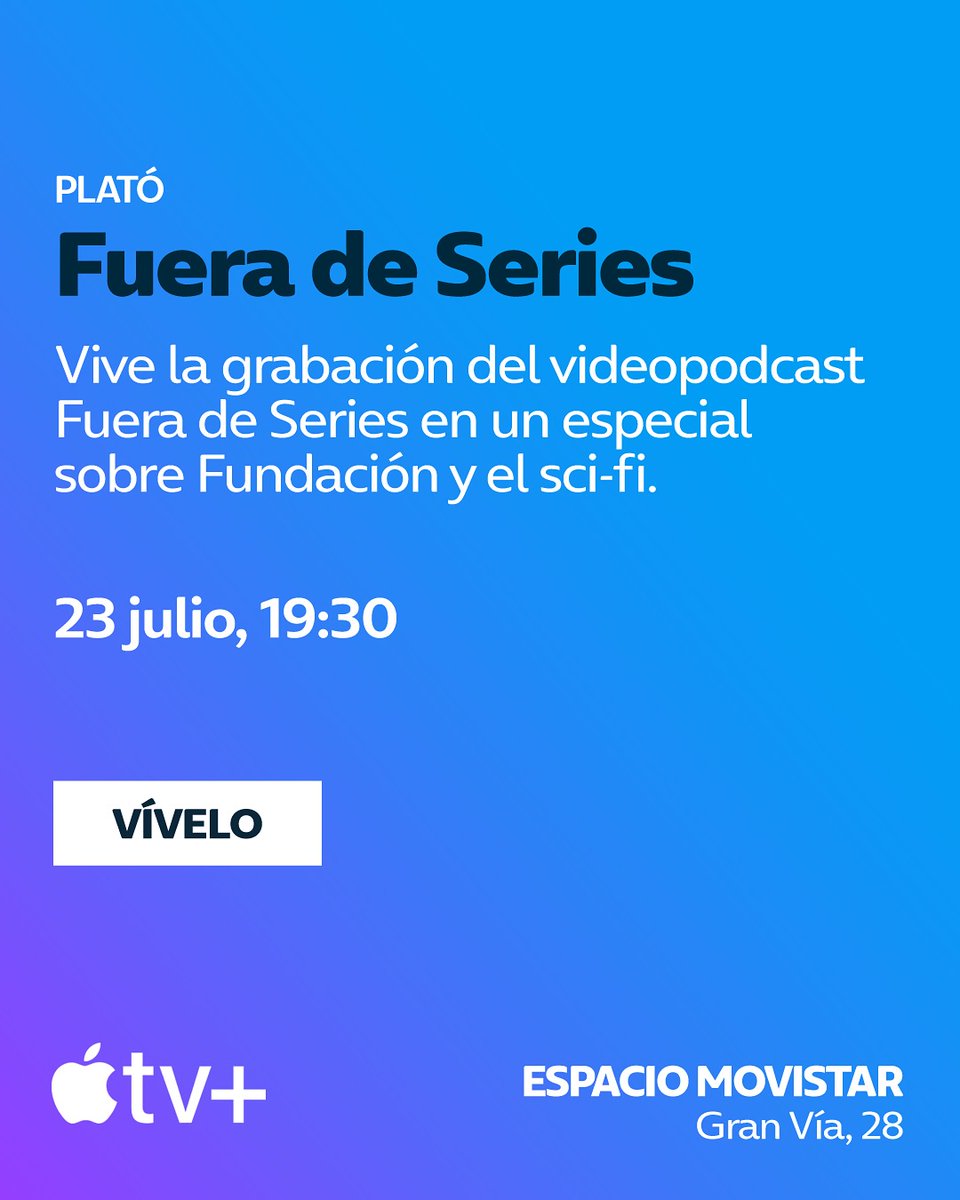 Fuera de Series 📺 (@fueradeseries) on Twitter photo 🚀 ¡Recuerda! Hoy a las 19.30h, programa especial en <a href="/espaciomovistar/">EspacioMovistar</a> (Gran Vía 28, Madrid) sobre #Fundación de <a href="/AppleTV/">Apple TV</a> y las mejores series de ciencia ficción con <a href="/cjnavas/">Carlos José Navas</a>, <a href="/MissMacGuffin/">Marina Such</a> y <a href="/mariajoarias/">Mariajo Arias</a>
👉 Entrada gratis registrándote en este enlace: espacio.movistar.es/experience/FUE… 🚀 ¡Recuerda! Hoy a las 19.30h, programa especial en <a href="/espaciomovistar/">EspacioMovistar</a> (Gran Vía 28, Madrid) sobre #Fundación de <a href="/AppleTV/">Apple TV</a> y las mejores series de ciencia ficción con <a href="/cjnavas/">Carlos José Navas</a>, <a href="/MissMacGuffin/">Marina Such</a> y <a href="/mariajoarias/">Mariajo Arias</a>
👉 Entrada gratis registrándote en este enlace: espacio.movistar.es/experience/FUE…