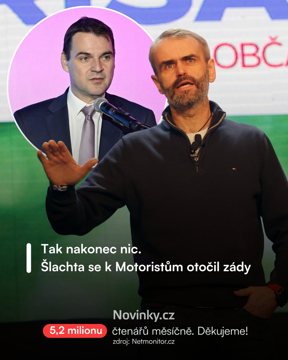 novinkycz's tweet image. ❗Hnutí Přísaha vzniklé kolem předsedy Roberta Šlachty odmítlo nabídku strany Motoristé sobě ke spolupráci v nadcházejících sněmovních volbách. Podle mluvčího strany Ondřeje Požára to totiž byli právě Motoristé, kdo společný projekt rozbil.
👉 novinky.cz/clanek/domaci-…