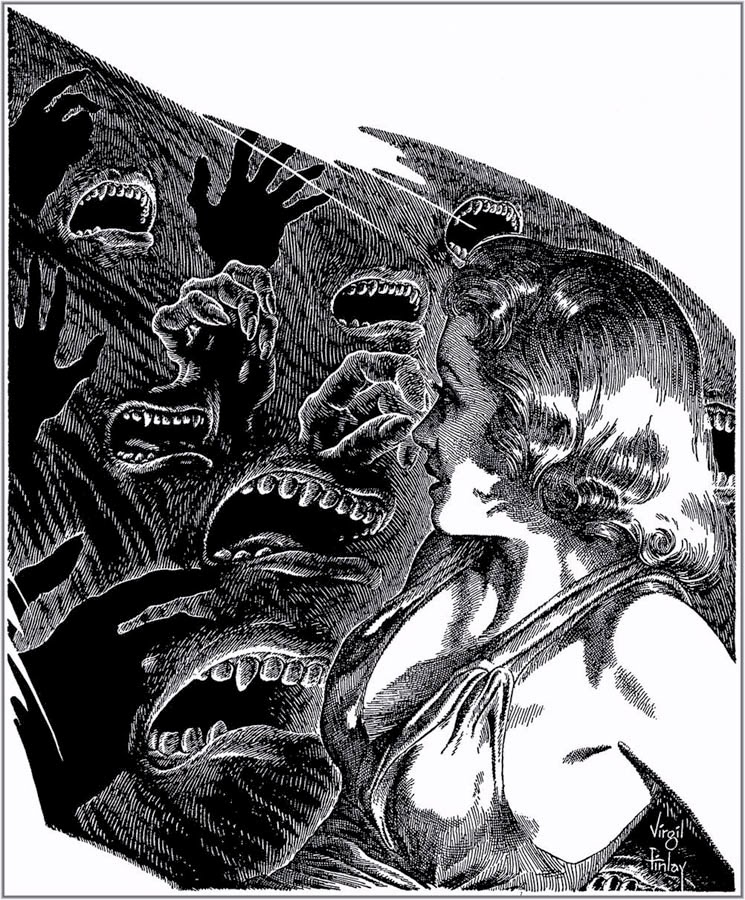 michaelscaines's tweet image. The sinister visage of HP Lovecraft/the pulp illustrations of Virgil Finlay, born July 23 1914