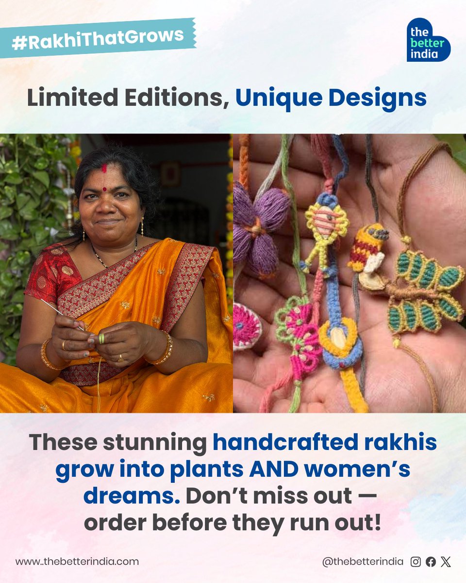 thebetterindia's tweet image. What if your rakhi could do more than just sit on a wrist?
This year, let it plant hope, support women, and care for the earth — all at once.
By choosing a seed rakhi, you’re:
🌱Growing herbs in your garden with a rakhi you can plant after the festival
🌱Supporting 300 rural…