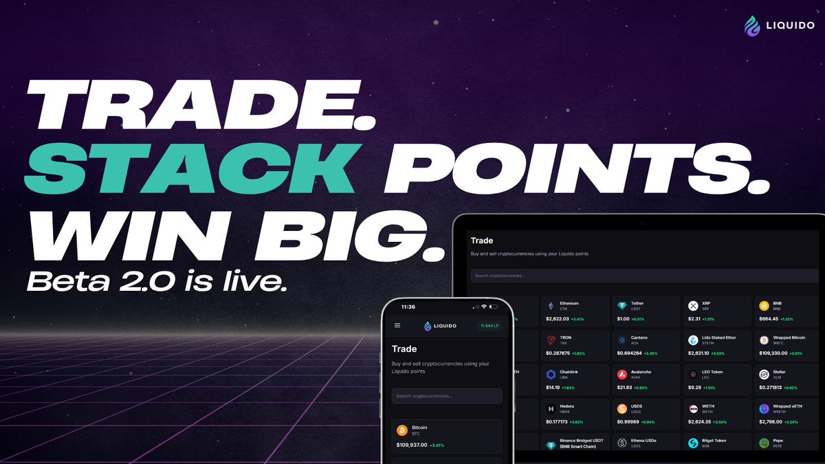 🚨 Our trading competition is wrapping up shortly!

📈 Trade.
🔗 Stack points.
🏆 Win big.

Beta 2.0 is live don’t miss your chance to climb the leaderboard and grab those rewards.

earn.liquido.ai