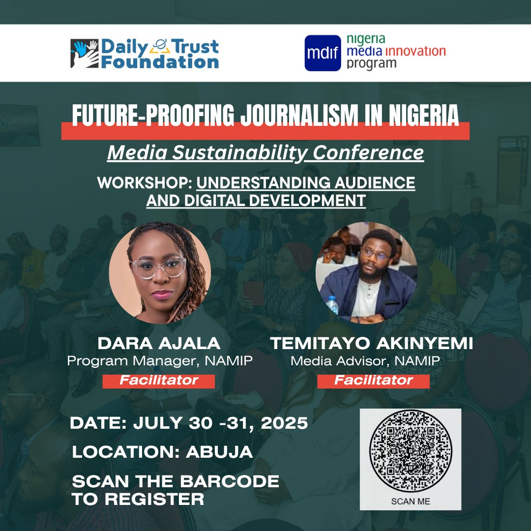 NAMIP_MDIF's tweet photo. Registration for the Media Sustainability Conference by @mdiforg x @Daily_TrustF ends in 2 days. Register today for an opportunity to meet media funders, founders, editors, journalists, researchers, and other professionals.

You also get an opportunity to speak at the event. https://t.co/BULb2PdXNe