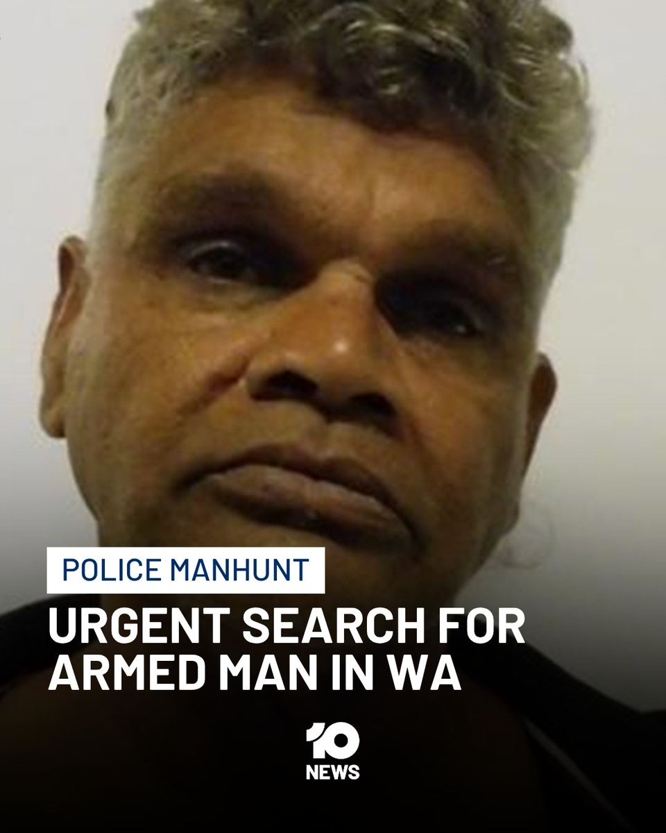 10NewsPER's tweet image. A manhunt is underway for a 53-year-old man who may be in possession of a firearm.
Joondalup Detectives reported on Wednesday afternoon that they are looking for Jason James Cockie, who is believed to be able to assist with an ongoing investigation.
He is described as 175cm…