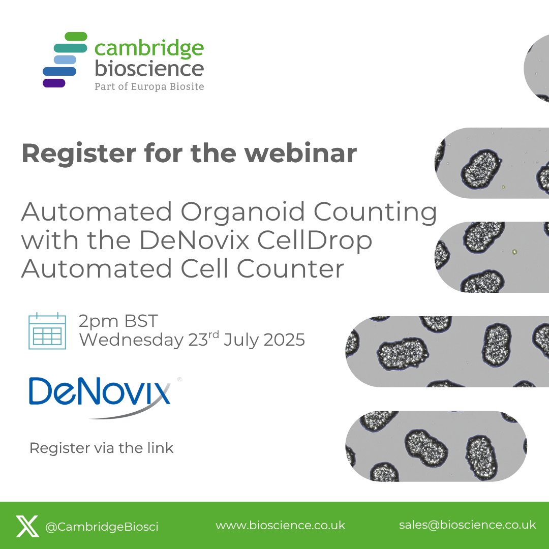 Cambridge Bioscience (@cambridgebiosci) on Twitter photo 🔬 <a href="/DeNovix/">DeNovix Inc.</a>'s live webinar on optimising sample preparation for #spatialomics is happening today, don't miss out!
They’ll share practical ways to improve tissue recovery, reduce signal loss, and save time across your workflow.
Register now👉
f.mtr.cool/mjdqzrfkir 🔬 <a href="/DeNovix/">DeNovix Inc.</a>'s live webinar on optimising sample preparation for #spatialomics is happening today, don't miss out!
They’ll share practical ways to improve tissue recovery, reduce signal loss, and save time across your workflow.
Register now👉
f.mtr.cool/mjdqzrfkir