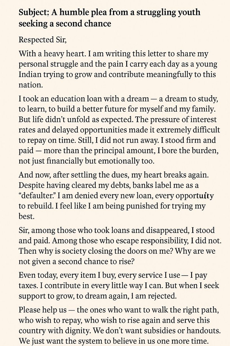 iMSBharathi's tweet photo. Dear Government,

Please give us a second chance, don't punish us. On behalf of a million young Indians. 🙏🙏#Loan #default #India #indian #bank #viralpost #SupportLocal https://t.co/ElkSoxvvcj