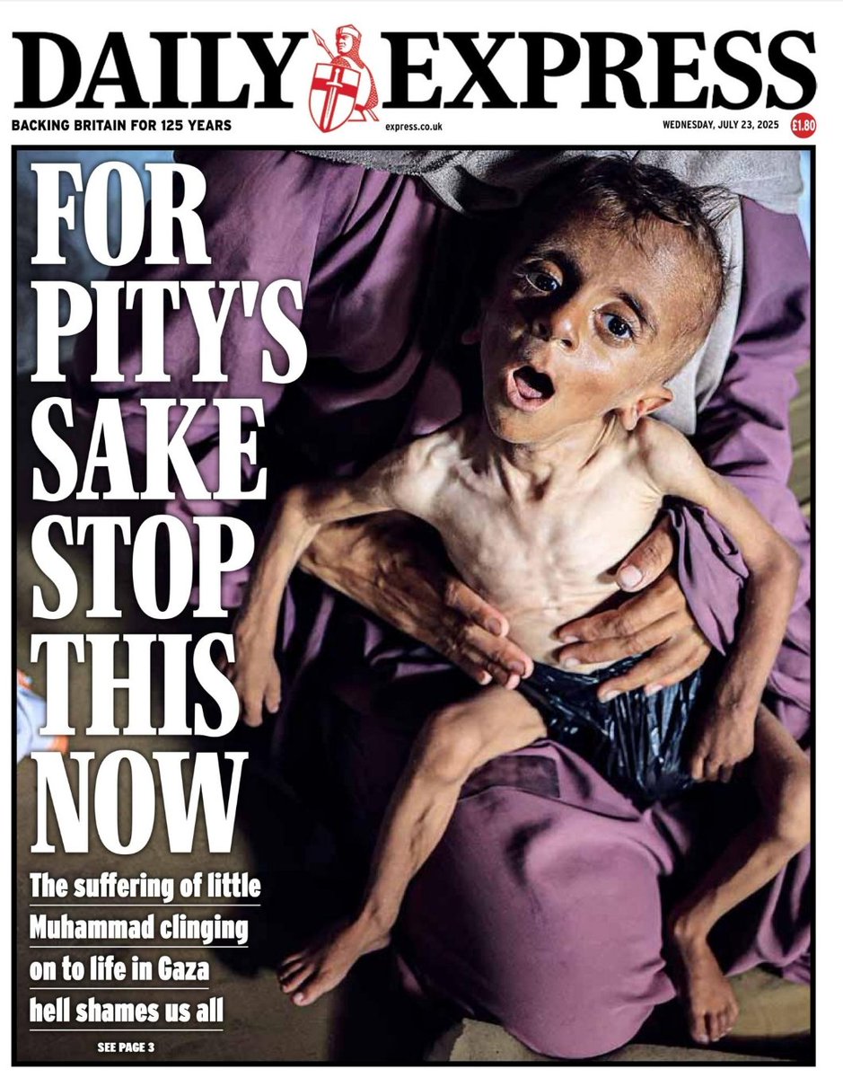 ju_khatib's tweet image. So sieht das Cover der rechtskonservativen britischen Zeitung "Daily Express" aus. In Deutschland dagegen diffamieren rechtskonservative Medien alle, die auch nur ein Ende des Aushungerns und der israelischen Kriegsverbrechen fordern