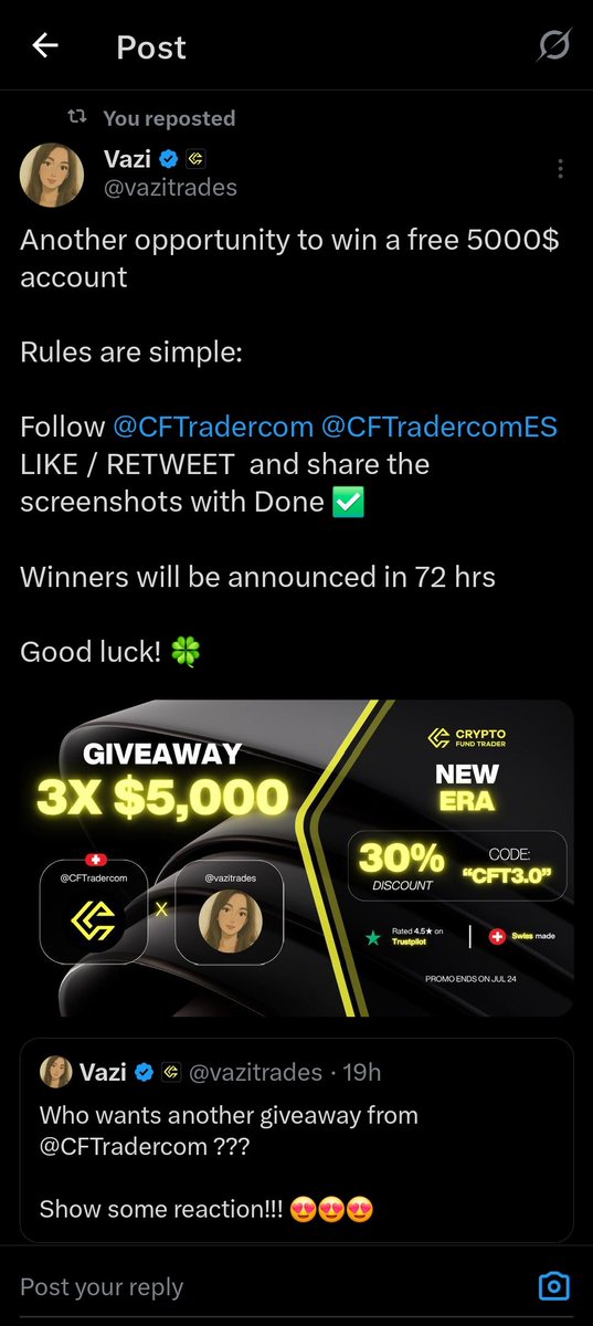 MA1990sw3's tweet photo. @vazitrades @CFTradercom Done ✔️ https://t.co/PIhfGePhky
