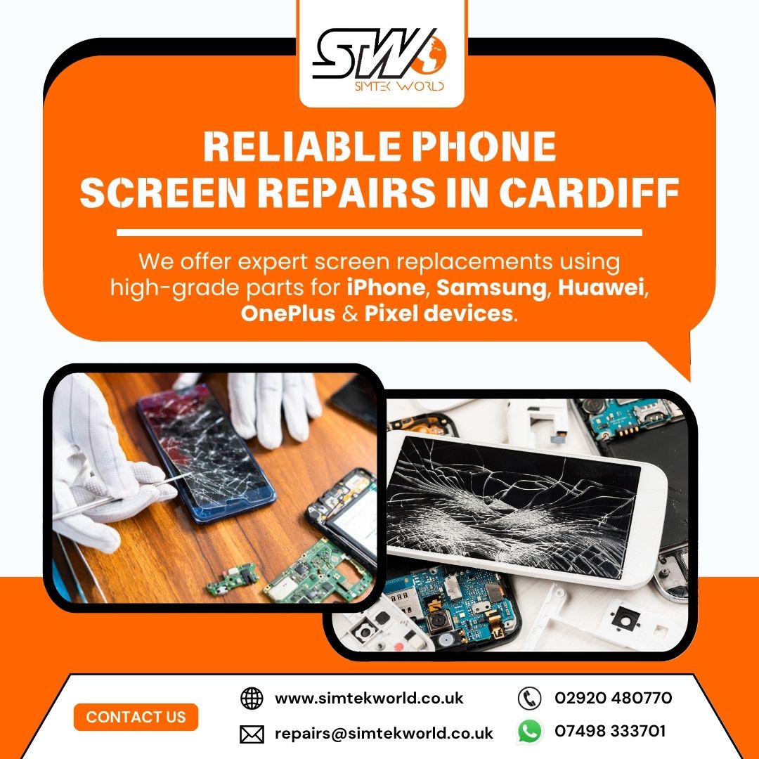 simtekworld's tweet photo. Cracked screen? We’ve got you covered!

At Simtek World, we offer reliable phone screen repairs in Cardiff using high-grade parts for iPhone, Samsung, Huawei, OnePlus &amp; Pixel devices.

Fast | Trusted | Local

#Cardiff #PhoneRepairs #iPhoneRepair #TechSupport #SimtekWorld https://t.co/GutOAwdWMF