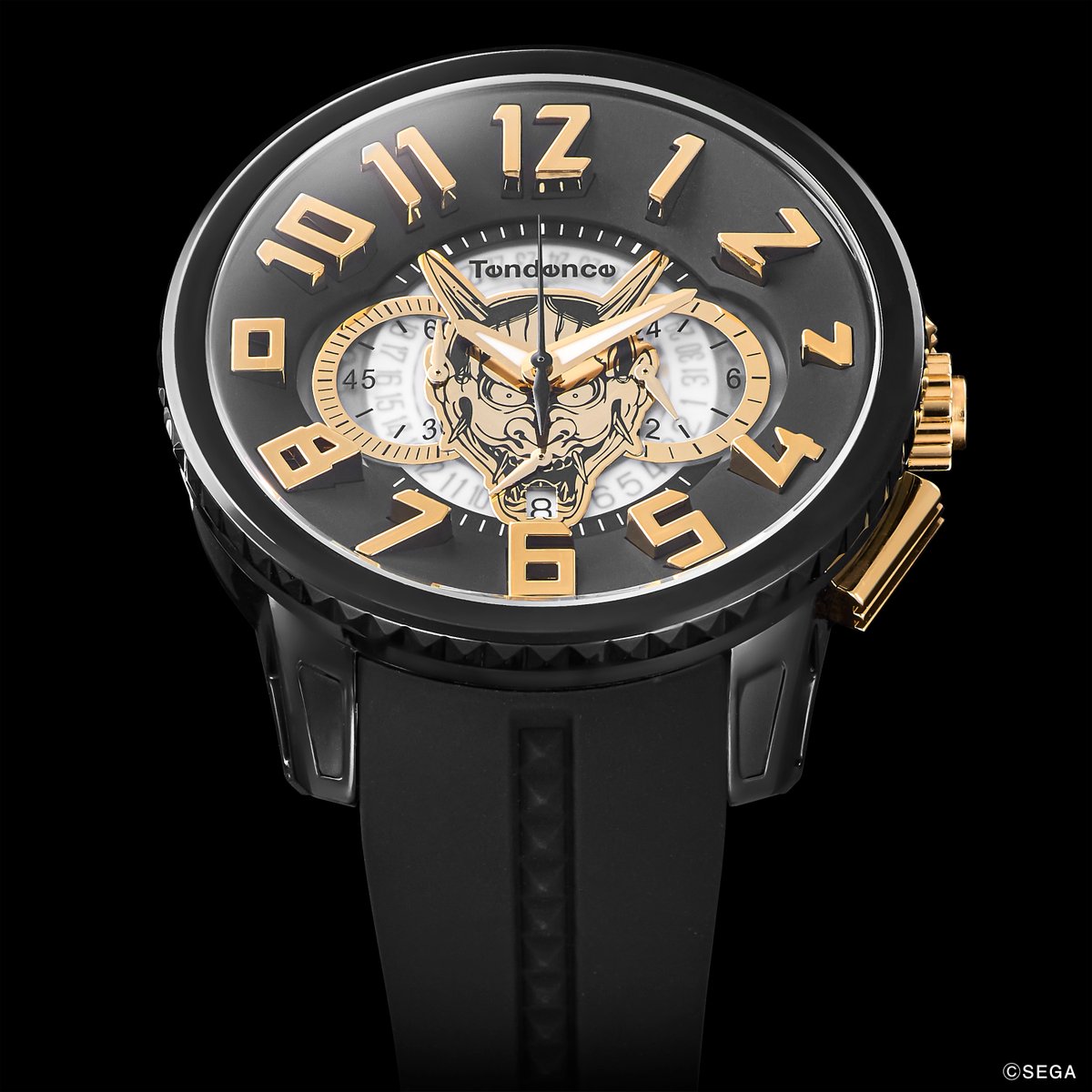 TendenceJapan's tweet image. 『龍が如く』×Tendence 真島吾朗コラボモデル
ブラック×ゴールドは最も人気のあるカラーリングの一つ。
文字盤の中心にはゴールドの「般若」を配置。
中心部分はハーフスケルトン仕様になっており、カレンダーディスクが透けて見えます。
TY046038
¥59,400(税込)
tendence.jp/pickup/ryu-ga-…
