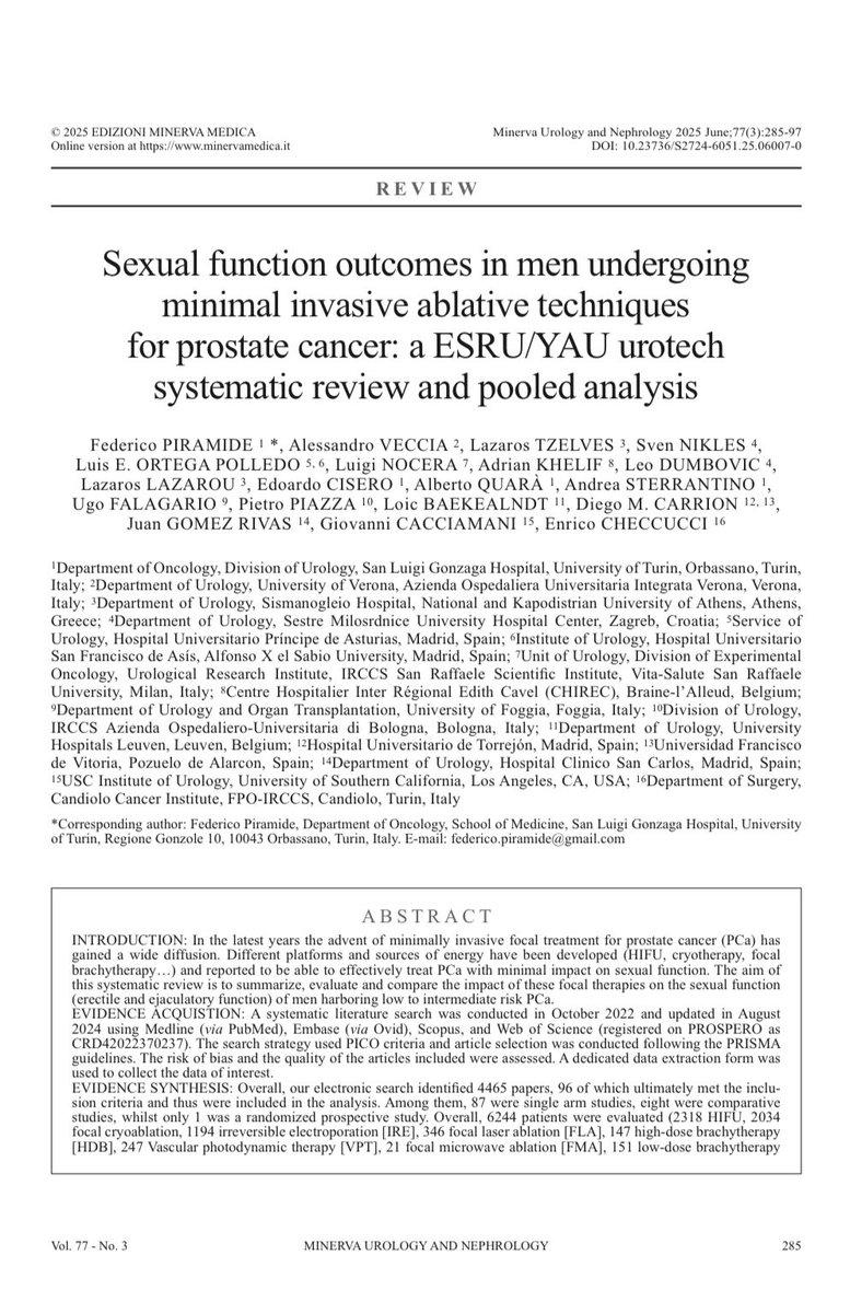 Juan Gómez Rivas (@jgomezrivas) on Twitter photo Can we preserve sexual function in men with localized prostate cancer while treating the disease effectively?
📘 Our systematic review and pooled analysis published in Minerva Urology and Nephrology analized 96 studies and over 6200 patients treated with focal therapies like Can we preserve sexual function in men with localized prostate cancer while treating the disease effectively?
📘 Our systematic review and pooled analysis published in Minerva Urology and Nephrology analized 96 studies and over 6200 patients treated with focal therapies like
