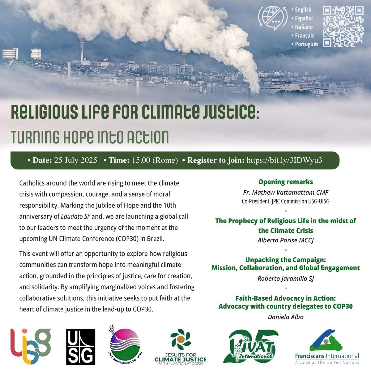 EuropeanJesuit's tweet photo. 🌍 Join the global online event Religious Life for Climate Justice: Turning Hope into Action – July 25, 15:00 (Rome time).
Speakers from Jesuit, Claretian &amp; Comboni networks.
📝 Register: https://t.co/VlGERkiGzj
🔎 @Ecojesuit: https://t.co/WLXA5xTCro...
#JesuitForClimateJustice https://t.co/1FlZk2t87j