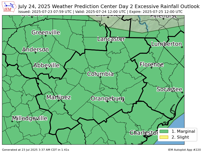 iembot_cae's tweet image. WPC issues Day 2 Marginal Risk Excessive Rainfall Outlook at Jul 23, 7:59z for CAE wpc.ncep.noaa.gov/qpf/excessive_…