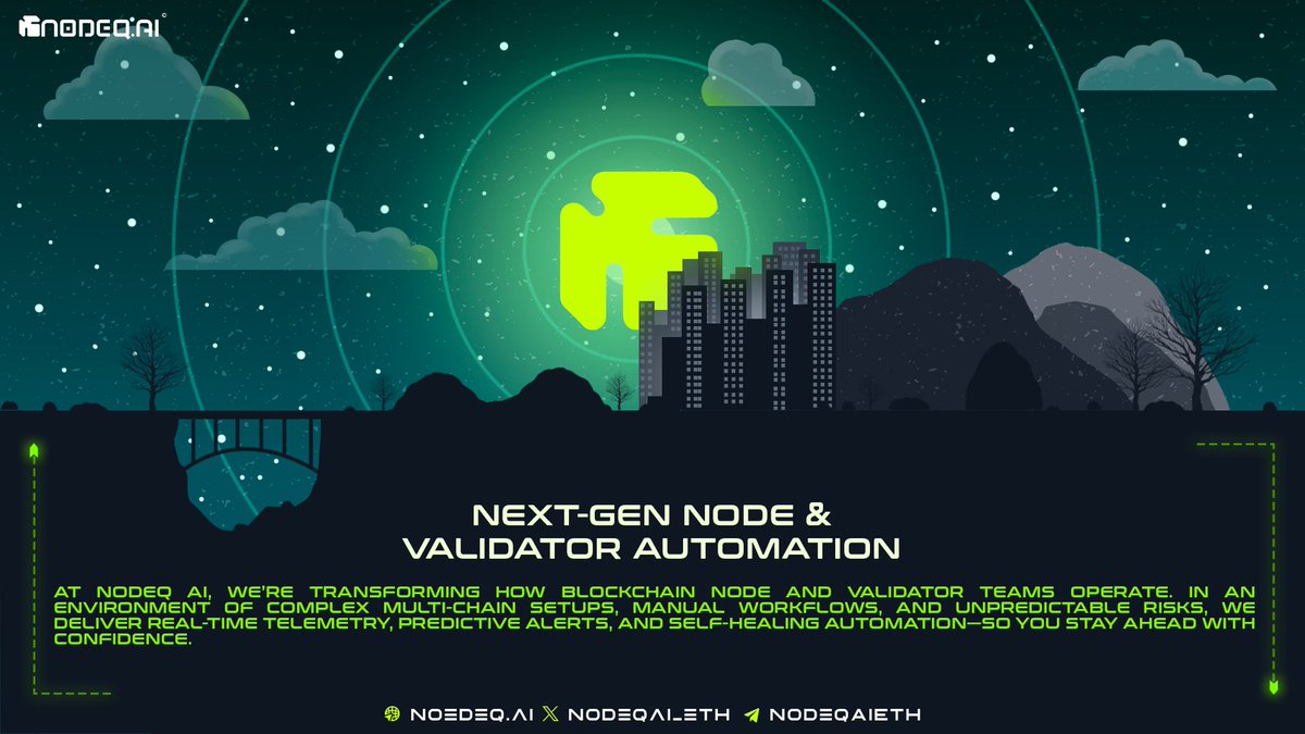 SolGemFindr's tweet image. Running validators shouldn't feel like babysitting servers at 2am.
NodeQ AI is here to change the game.
AI + automation for your nodes. Less stress, more uptime.
Let me show you why this matters 👇🧵
#NodeQAI #ETH #Web3 #DeFi #CryptoContest
@NordomExchange