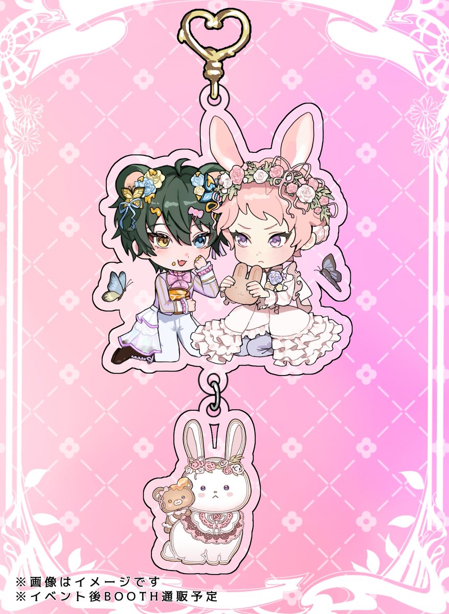 Manini_seka's tweet image. 8月ブリデで出す予定の
🎀FUN(@ hayashimks)さんと合作のヘンディシ チャーム付きアクキーデザインです🌹
※画像はイメージです
🍯ヘンゼル担当してます🦋