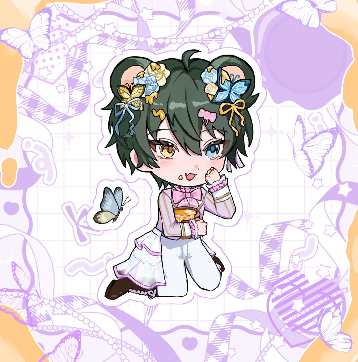 Manini_seka's tweet image. 8月ブリデで出す予定の
🎀FUN(@ hayashimks)さんと合作のヘンディシ チャーム付きアクキーデザインです🌹
※画像はイメージです
🍯ヘンゼル担当してます🦋