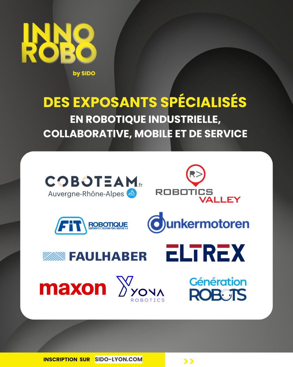 SIDO Lyon - IoT, AI, ROBOTICS & XR EVENT (@sidoevent) on Twitter photo 🤖 Innorobo by SIDO --> Cap sur l’innovation robotique
Au programme :
✅ Des exposants spécialisés : <a href="/CoboteamRA/">Coboteam Auvergne-Rhône-Alpes</a> – DUNKERMOTOREN – ELTREX – FAULHABER – FIT ROBOTIQUE – GENERATION ROBOTS – <a href="/MDPmaxonfrance/">maxon France (mdp)</a> – <a href="/RoboticsValley/">Robotics Valley</a> – YONA ROBOTICS …
#sido2025 #innorobobysido 🤖 Innorobo by SIDO --> Cap sur l’innovation robotique
Au programme :
✅ Des exposants spécialisés : <a href="/CoboteamRA/">Coboteam Auvergne-Rhône-Alpes</a> – DUNKERMOTOREN – ELTREX – FAULHABER – FIT ROBOTIQUE – GENERATION ROBOTS – <a href="/MDPmaxonfrance/">maxon France (mdp)</a> – <a href="/RoboticsValley/">Robotics Valley</a> – YONA ROBOTICS …
#sido2025 #innorobobysido