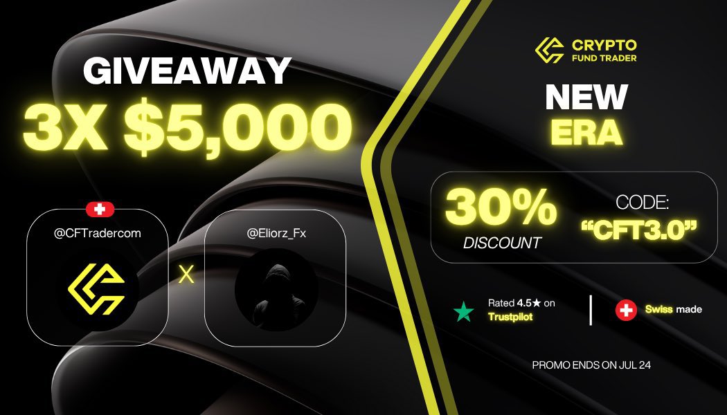 ELIORZ 👑 (@eliorz_fx) on Twitter photo ✨🎁 3x$5k Challenge Account Giveaway 🎁✨
Criteria to win⤵️
⇨Follow <a href="/CFTradercom/">Crypto Fund Trader</a> || <a href="/Eliorz_Fx/">ELIORZ 👑</a> || <a href="/CFTradercomES/">Crypto Fund Trader Español</a>
⇨Like & Repost this giveaway
⇨Tag 3 friends in the comments
⇨Drop screenshot in CS
72hrs ✨🎁 3x$5k Challenge Account Giveaway 🎁✨
Criteria to win⤵️
⇨Follow <a href="/CFTradercom/">Crypto Fund Trader</a> || <a href="/Eliorz_Fx/">ELIORZ 👑</a> || <a href="/CFTradercomES/">Crypto Fund Trader Español</a>
⇨Like & Repost this giveaway
⇨Tag 3 friends in the comments
⇨Drop screenshot in CS
72hrs