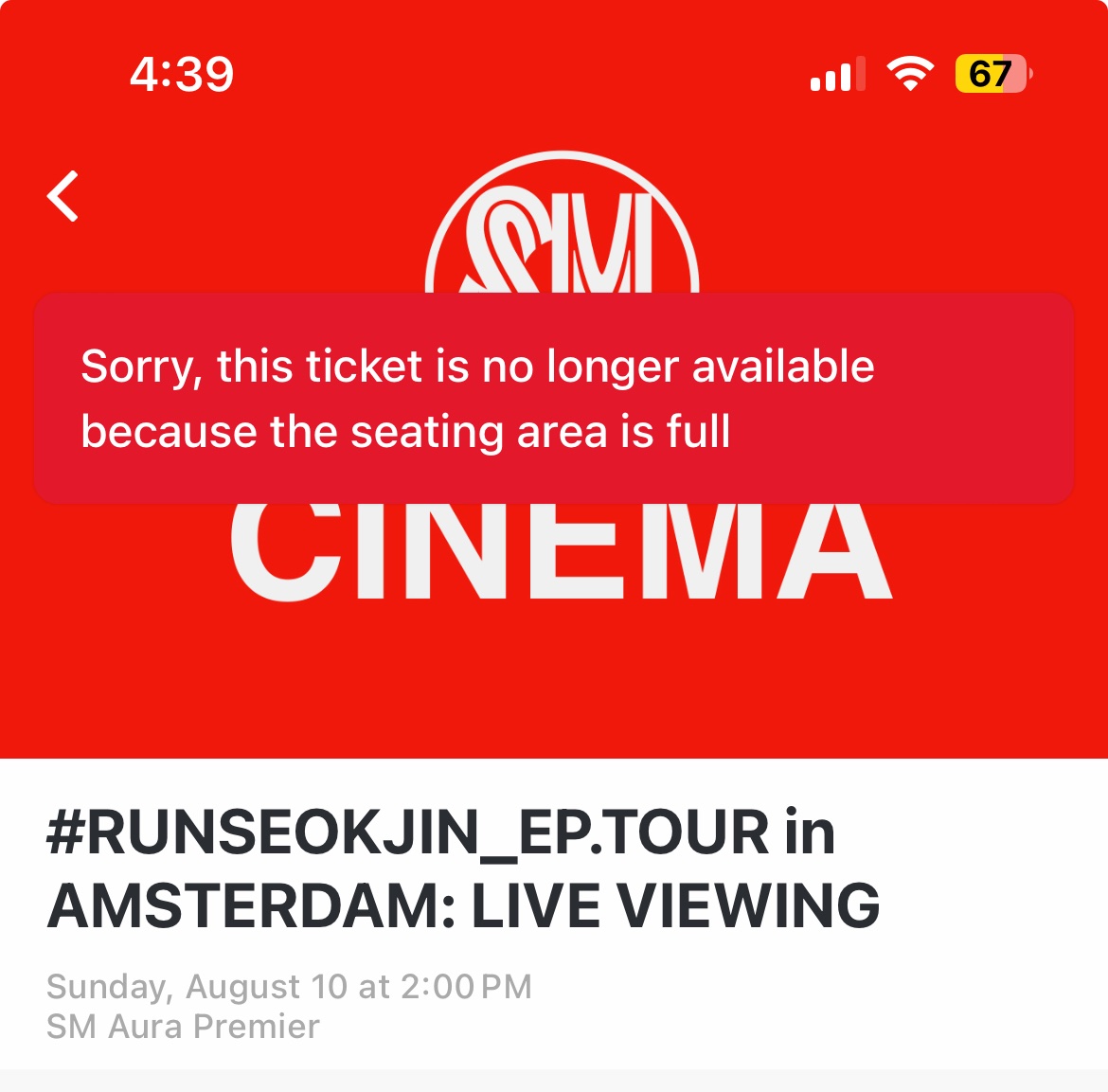 Are you for real <a href="/SM_Cinema/">SM Cinema</a> ???🙄 pls sell more tickets 

#RUNSEOKJIN_epTOUR_AMSTERDAM
#runseokjin_eptour