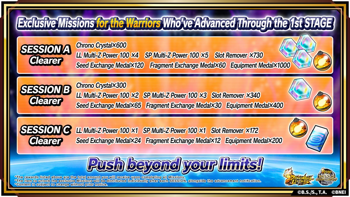 DB_Legends's tweet image. ◤ ̄ ̄ ̄ ̄ ̄ ̄ ̄ ̄ ̄ ̄ ̄ ̄
Clear the 1st STAGE and...
____________◢
We're preparing exclusive Missions for those who advance to the 2nd STAGE!
Missions and rewards change depending on the SESSION cleared!
▼Special Site
dble.bn-ent.net/WCS/2025-2026/…
#DBLegendsWCS