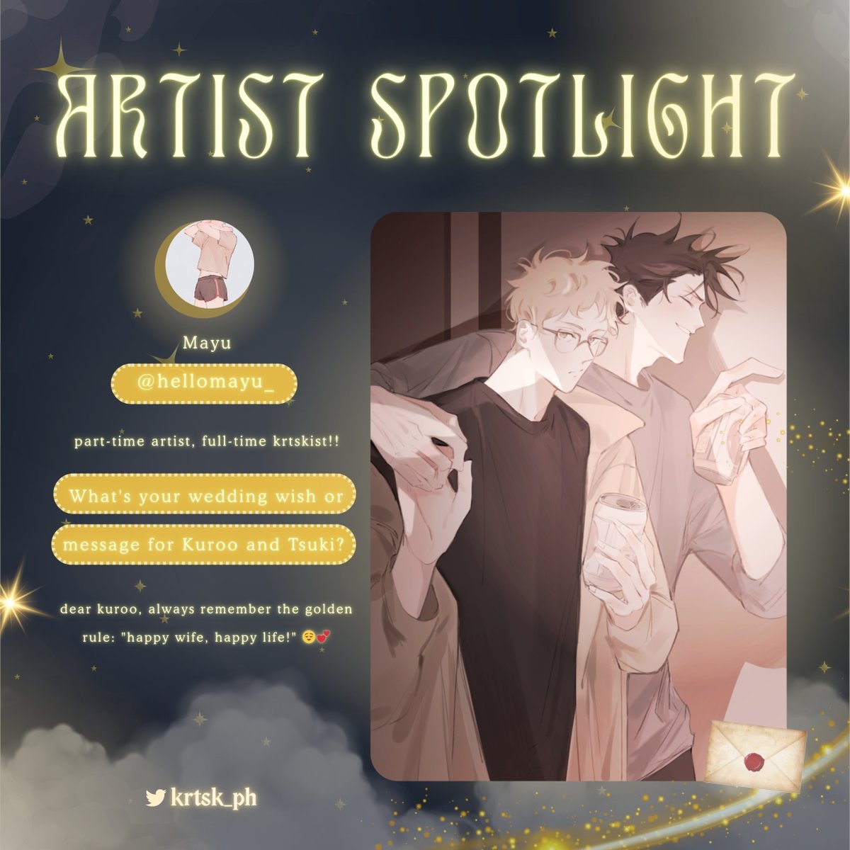 Krtsk_PH's tweet image. 🌙✨ A sprinkle of stardust and a dash of dream… ✨🌙
We’re over the moon to welcome @hellomayu_ to our magical lineup! 💫
Their art will help bring the fairytale to life in our merch! 🌌🖤
We can’t wait for you to see their masterpiece! 🐈⬛🌙
#ChasingTheMoon
#KRTSKCSE2025