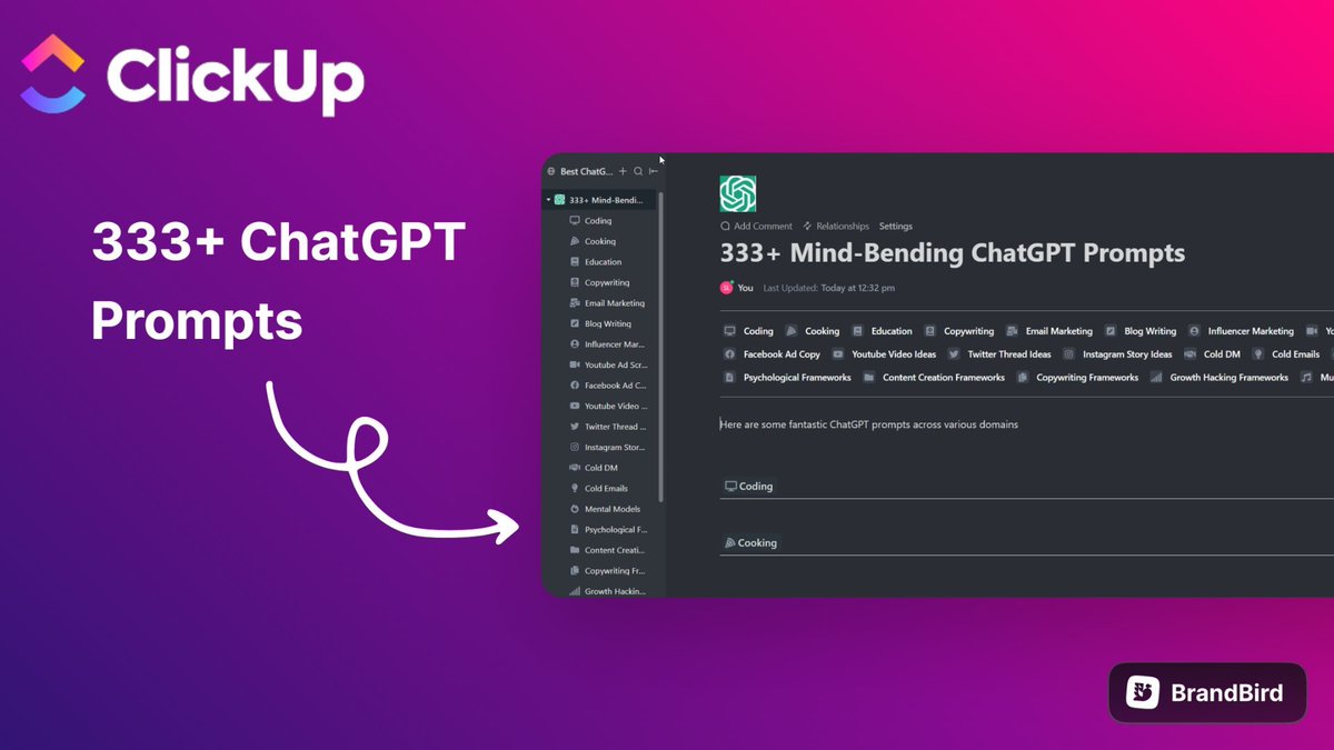 MrXcoder9's tweet image. ChatGPT is transforming your work.

I've developed a resource with 333+Mind-Bending ChatGPT prompts.

And I'm giving it for FREE today.

After 24 hours, it will cost $100.

To get it:
1. Like
2. Retweet
3. Comment 'Send'

I'll DM you the link for FREE.

(Must be following me)
