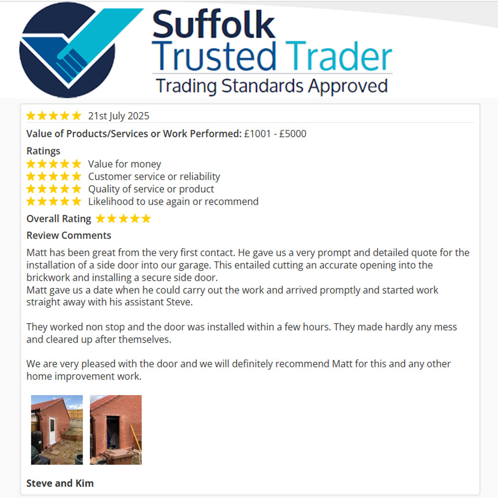 VettedTraders's tweet image. Another great customer review with images of work done, for Suffolk Trusted Trader, Baldwin Home Improvements 👷♂️
trustedtrader.team/Suffolk/Baldwi…
#Suffolk #TrustedTrader #TradingStandards #Approved @SuffolkTS