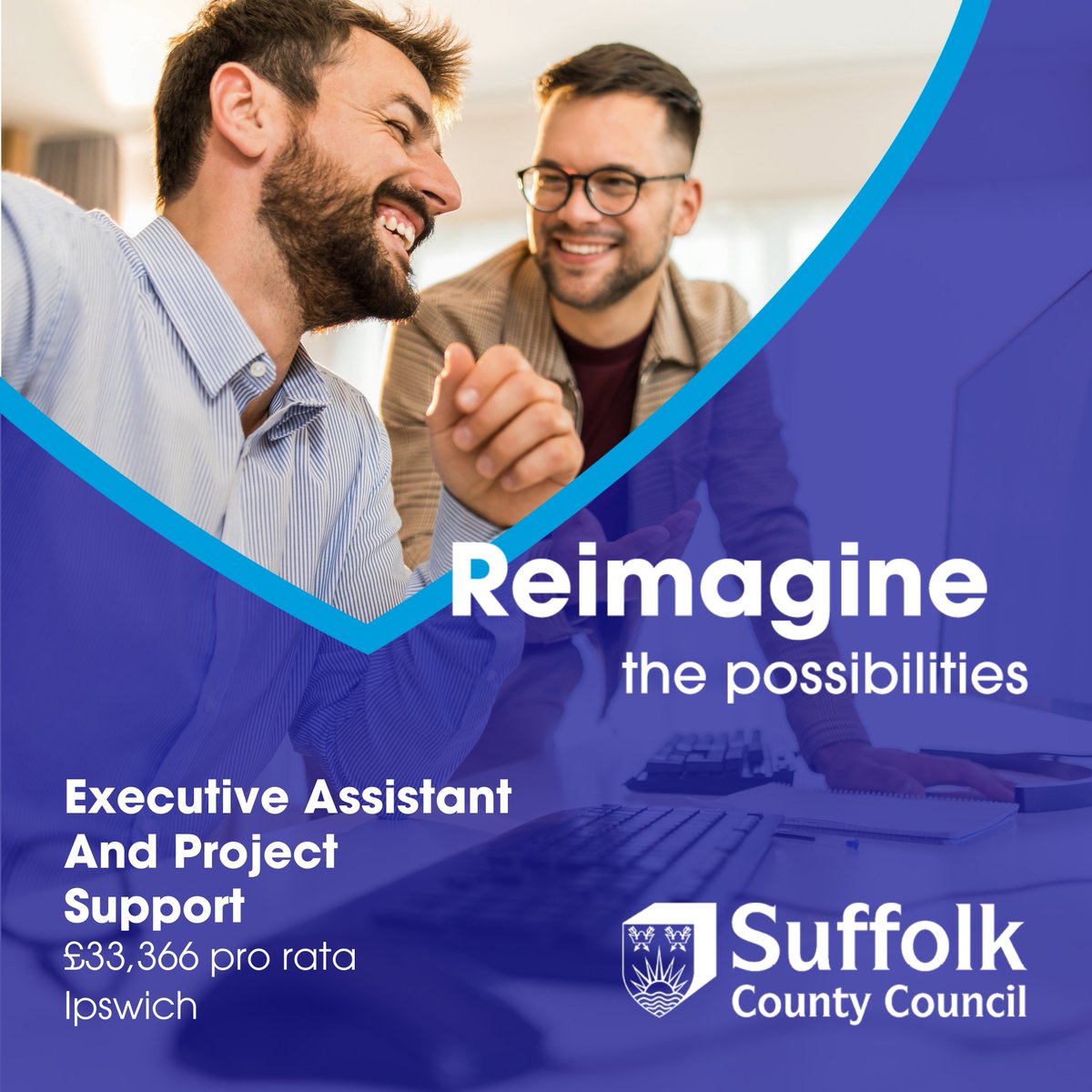 SJDirect's tweet image. Executive Assistant and Project Support 
@suffolkcc - Ipswich, Suffolk IP1 2BX - Hybrid 
£33,366 pa, P/T, Permanent 

To apply, visit: suffolkjobsdirect.org/#en/sites/CX_1…

#AssistantJobs  #adminjobs #ProjectSupport #CouncilJobs #ipswich #suffolk #IpswichJobs #SuffolkJobs #suffolkjobsdirect