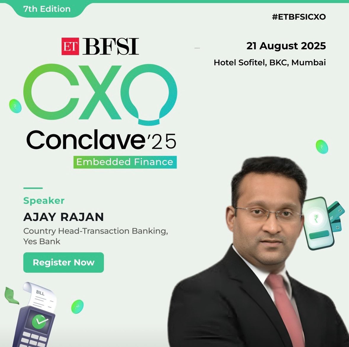 As digital transformation reshapes financial services, how must transaction banking evolve?

We’re thrilled to welcome Ajay Rajan, Country Head – Transaction Banking, <a href="/YESBANK/">YES BANK</a>, to the ETBFSI CXO Conclave 2025. He’ll share expert insights on building agile, scalable, and secure