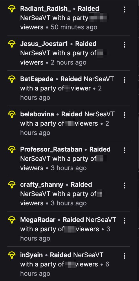 NerseaVT's tweet image. Thank you for everyone who came while I streamed with @oxMocaxo.
Thanks to all the raiders today! Please also go check out @RadiantRadishVT @BelaBovina @professor_rast @Jesus_Joestar @MegaDeerdar @CraftyShanny @_insyein @Bat_Espada12